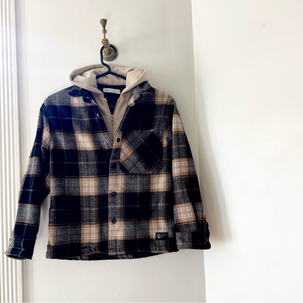 Zara Flannel Hoodie Lined Shirt Jacket Shacket | 9/10